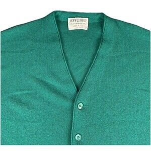 Vintage 70’s Jefflinks Knit Cardigan Sweater Men Size Large Green Lord Jeff